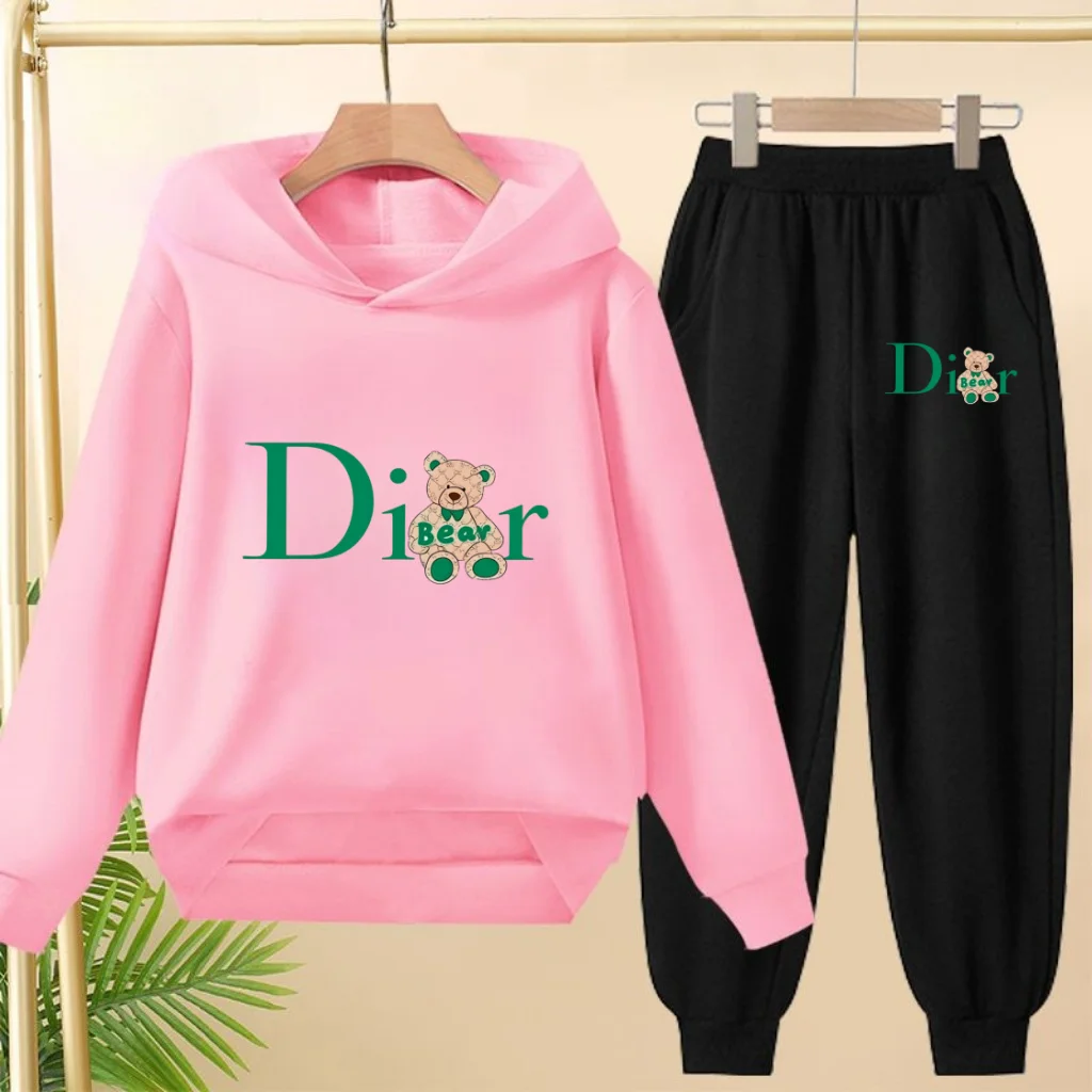 

Children Tracksuits Hoodie Cute Bear Letters Sports Pullover 3-12Yrs Sweatshirt Top+Pants Boys Girls Toddler Clothes Leisure Set