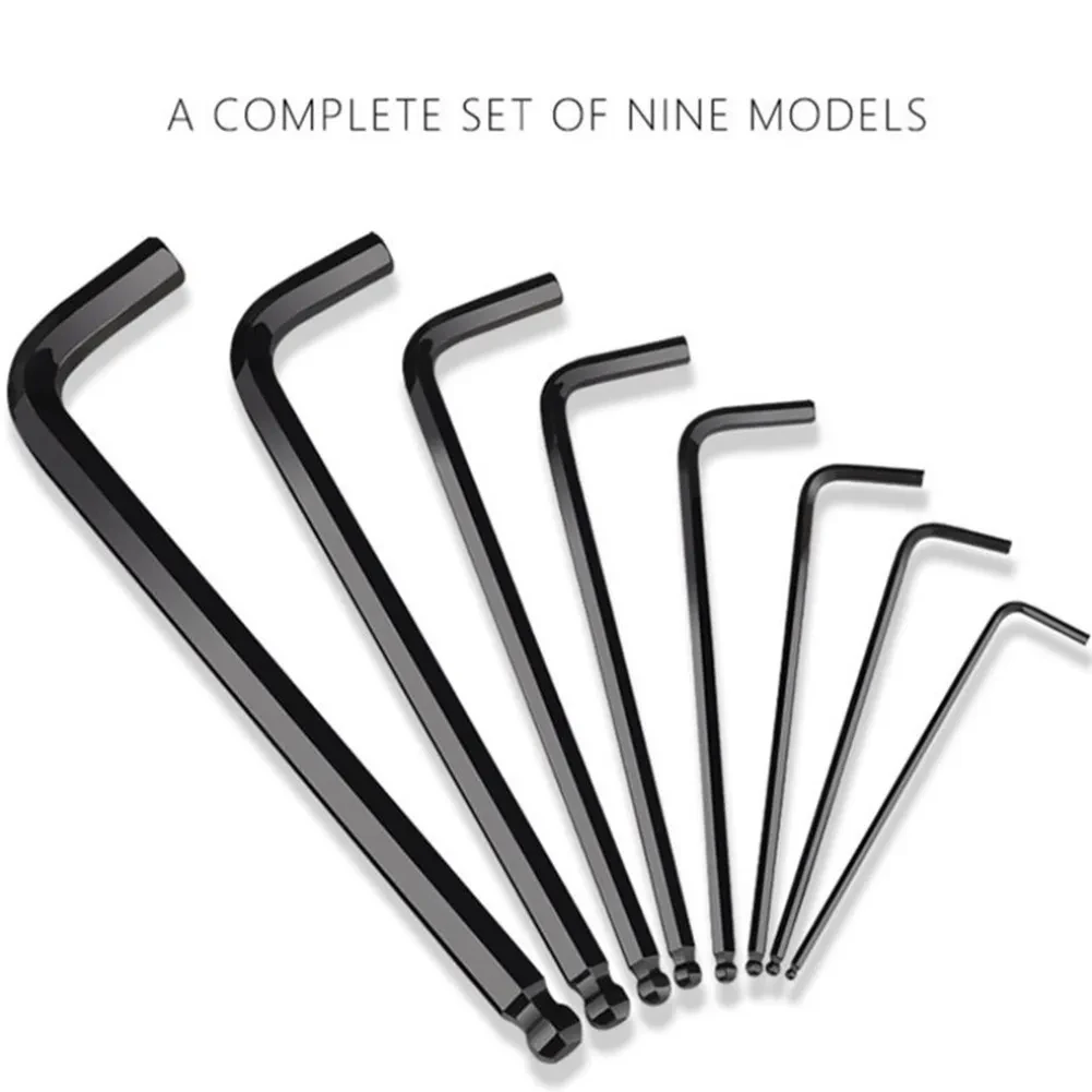 9Pcs Hex Wrench Set Allen Wrench Tool Square Wrench Torx Inner Hexagonal Long Ball End L Key 1.5 - 10mm With T-handle