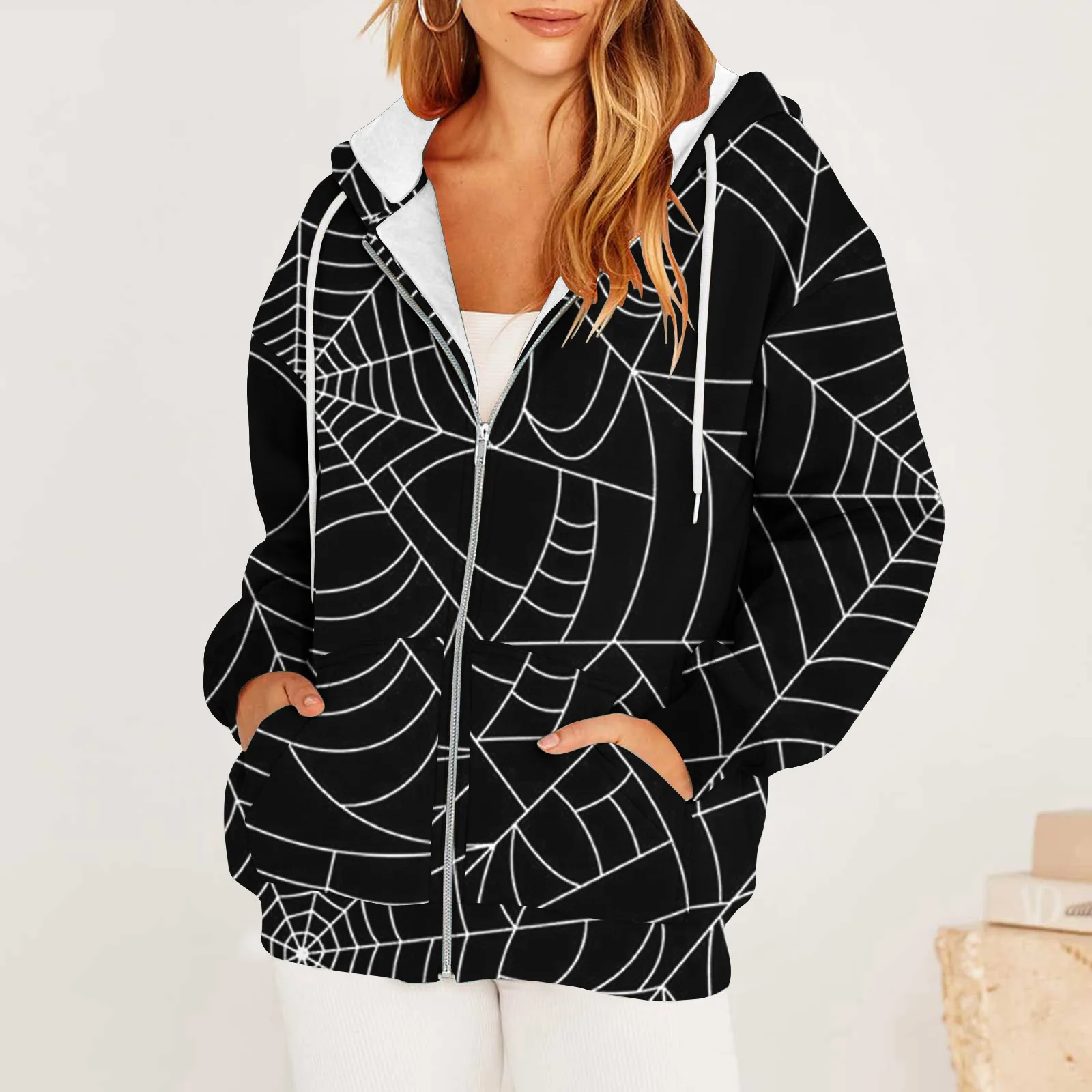 Stylish New Halloween Pumpkin Print 3D Printed Hoodie Casual Plus Size Fall/Winter Zipper Hoodie For Ladies