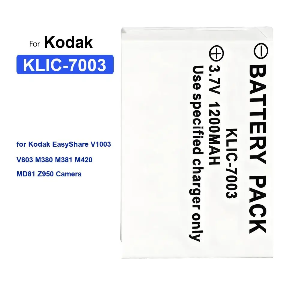 Аккумулятор для фотоаппаратов Kodak Easyshare V1003 V803 M380 M381 M420 MD81 Z950, 1200 мАч, Klic-7003, экологически чистый.