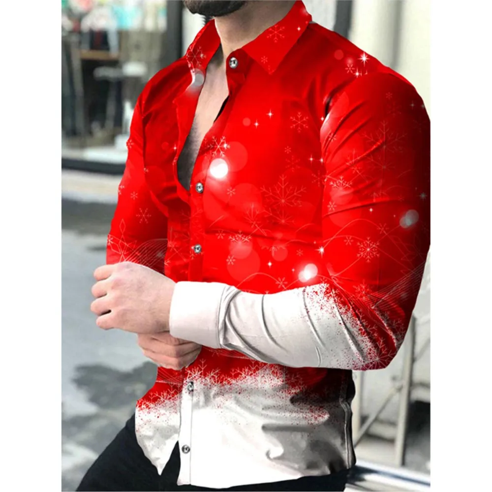 Fashion Men Long Sleeve Shirts Lapel Lion Print Buttoned Shirt Casual Long Sleeve Tops 2026 Men's Personality Street Clothing