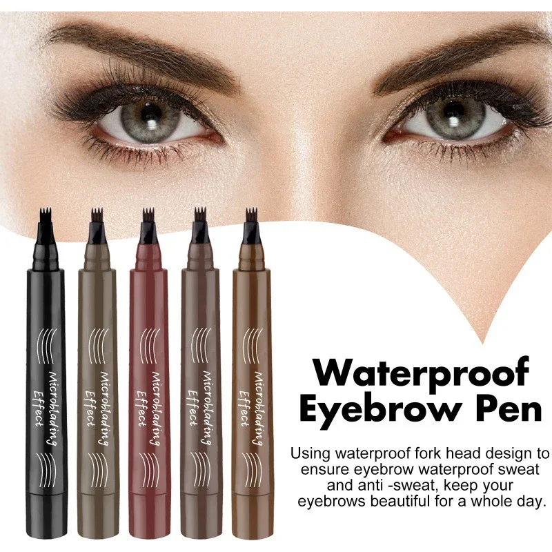 Crayon à sourcils avec 4 pointes de fourchette et brosse à bobine, forme naturelle, longue durée, micro lame, mise à niveau, dames