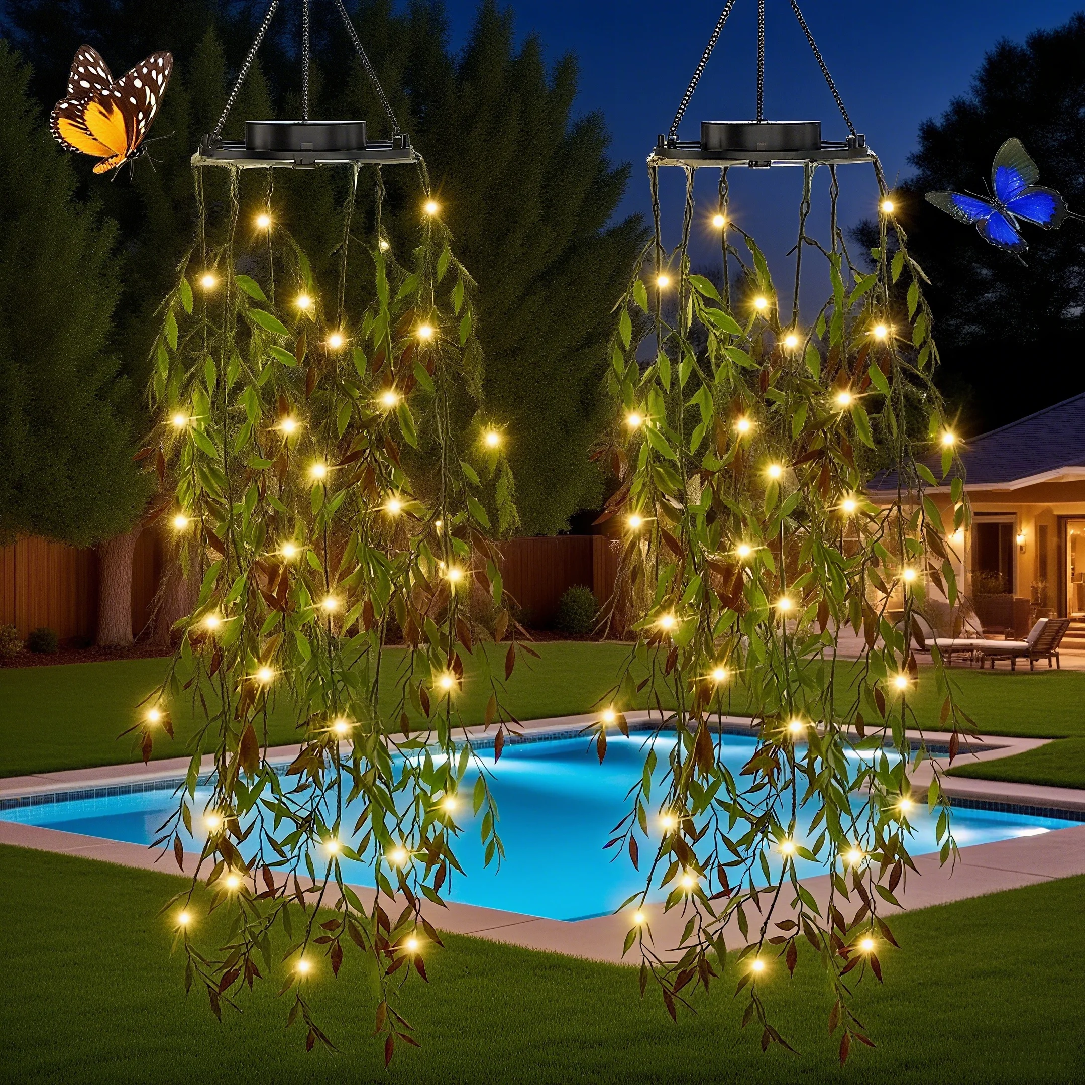 

2pcs outdoor suspended solar outdoor willow leaf lamp - Simulated willow leaf design, light-sensing switch
