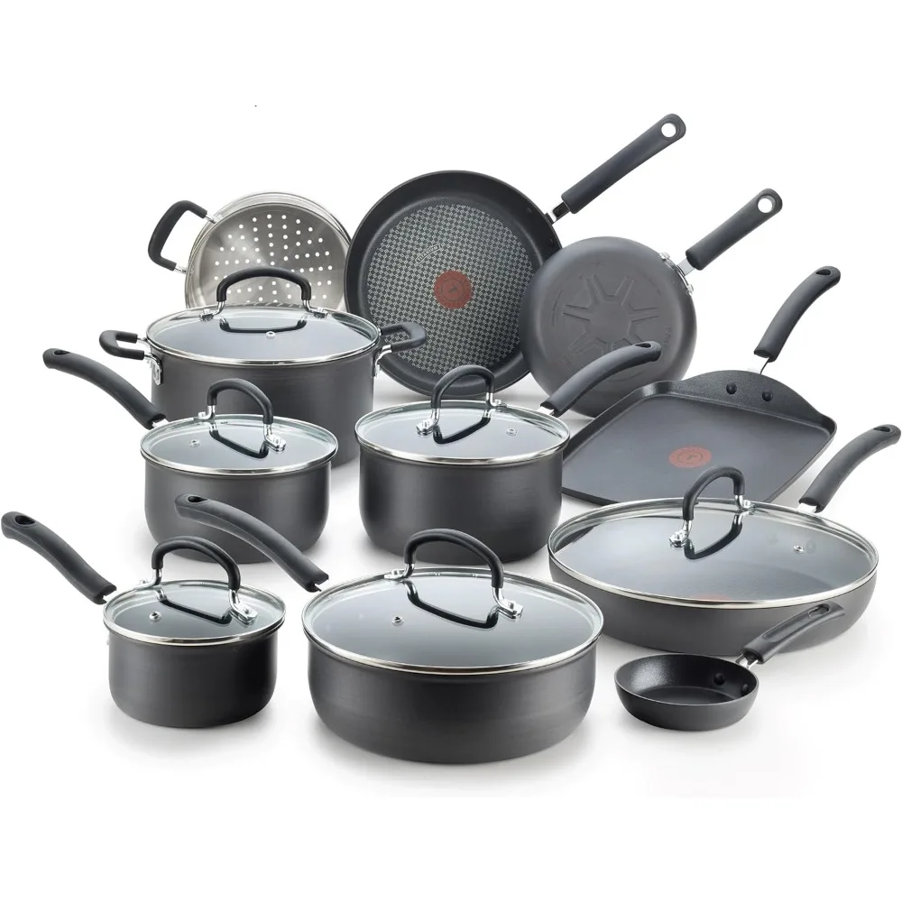 

T-fal Ultimate Hard Anodized Nonstick Cookware Set 17 Piece, Oven Broiler Safe 400F, Lid Safe 350F, Kitchen Cooking Set w/ Fry