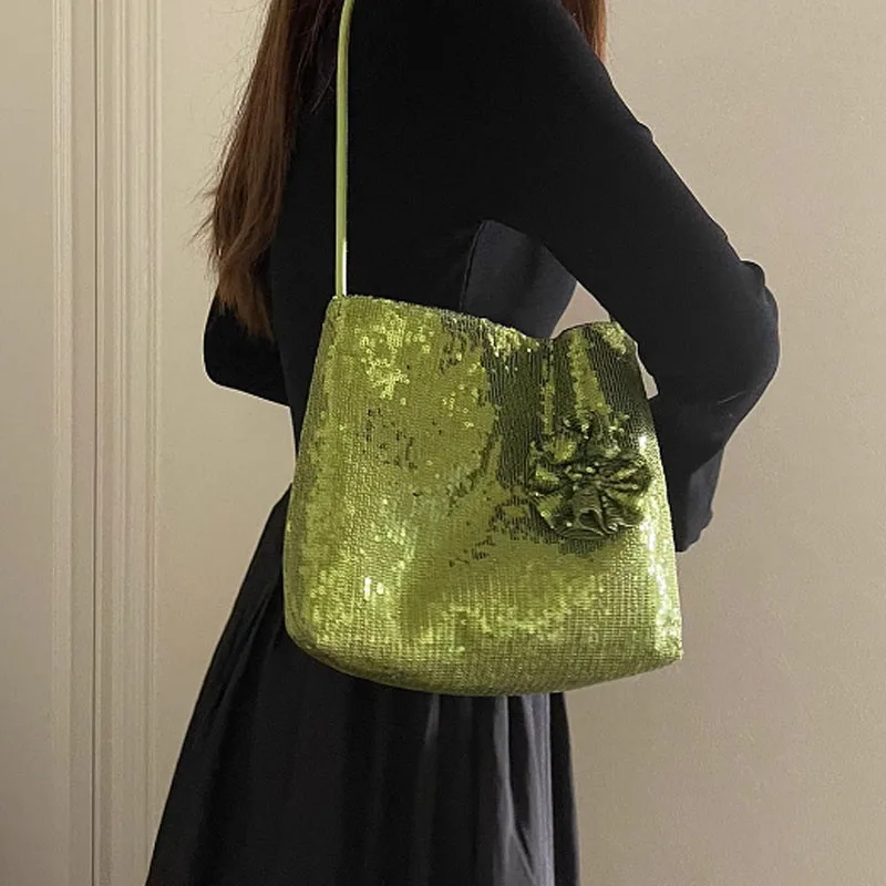 Sac à main à paillettes de luxe pour femme, sac sous les ati elles, sac à fleurs tendance, fourre-tout de haute qualité, initié