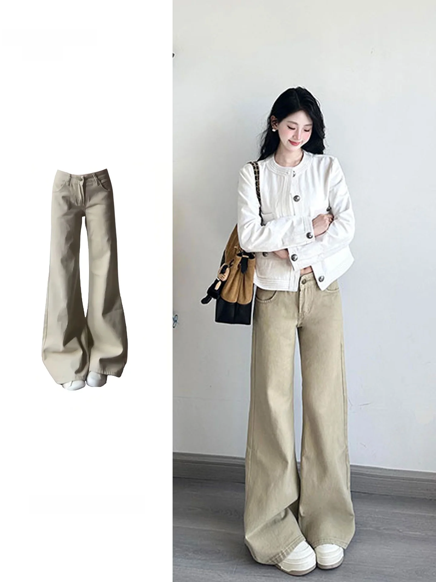 

High Waist Wide Leg Khaki Jeans Women's Straight Cut Loose Fit Comfortable Autumn New Style TINIKENG Casual Non-Stretch