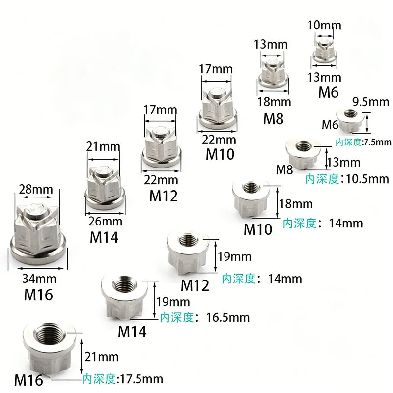1pc M5 M6 M8 M10 M12 M14 M16 Titanium Alloy Closed CNC Six Star Flower Nut Various Colors