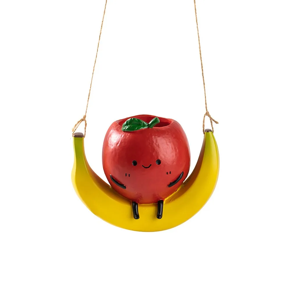 

Cute Hanging Planter Swing Handmade Resin Sculpture Planter Decorative Orange Shape Small Plant Pot Succulents Planter