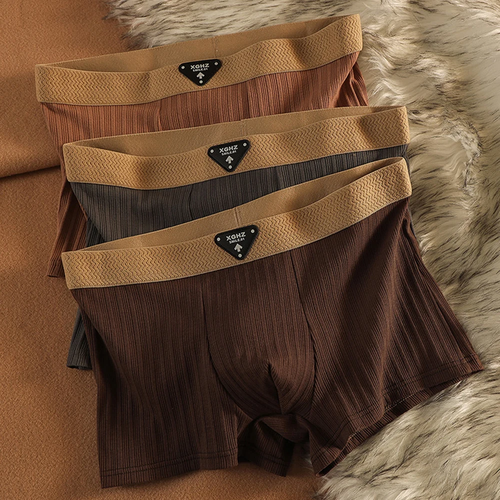 

3PCS/Pack Vintage Solid Striped Men's Panties Mulberry Silk Mesh Pouch Men's Underwear 95% Cotton Soft Breathable Boxers Hombre
