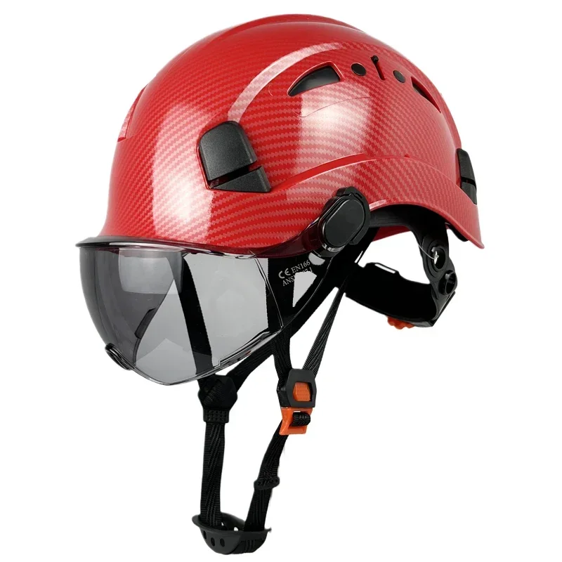 Casco di sicurezza con motivo in fibra di carbonio con visiera a levetta costruzione di lavori industriali cappelli rigidi visiera CE tappi in ABS per ingegnere