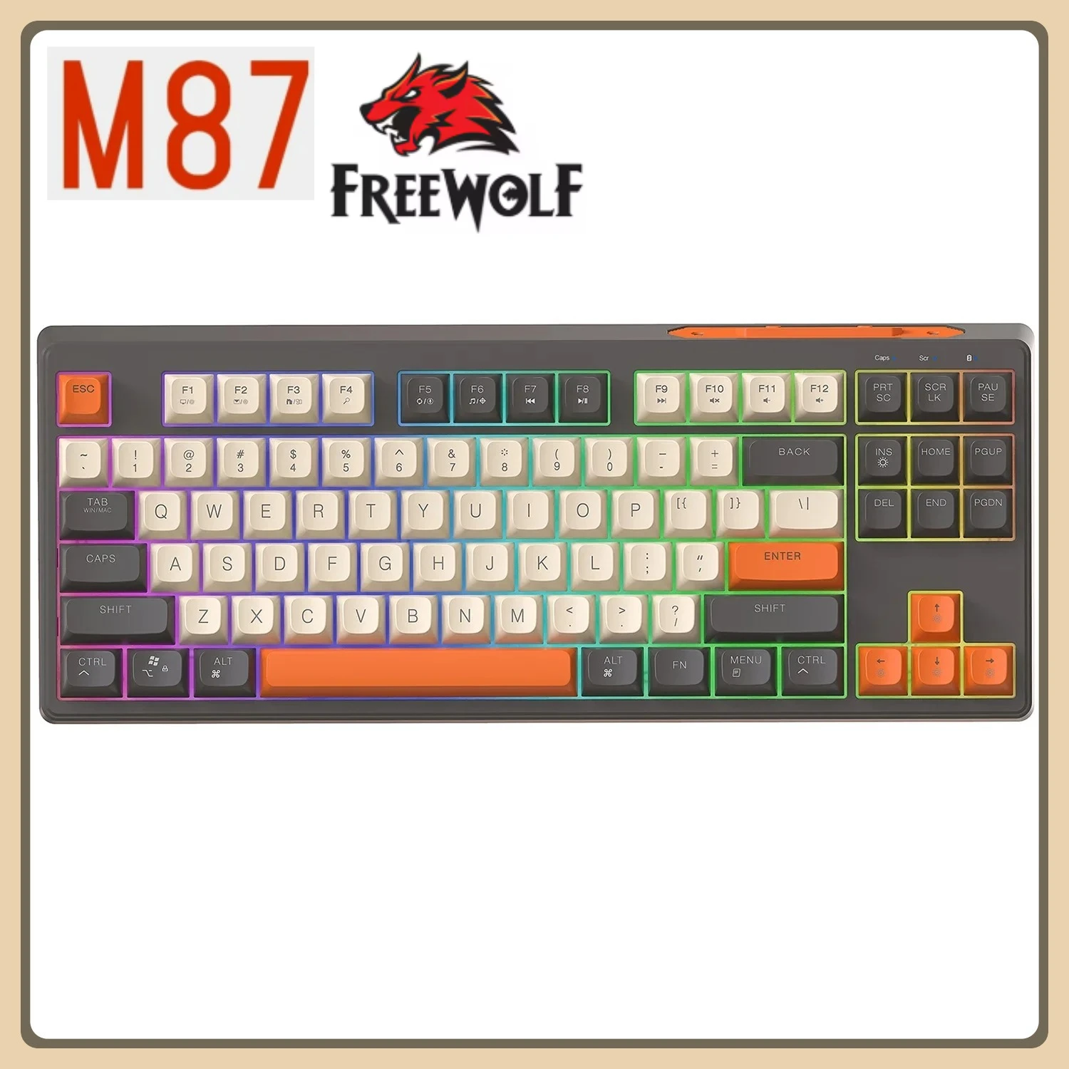 

Беспроводная игровая клавиатура Free Wolf M87 2,4G, подключение Bluetooth, шариковая крышка из ПБТ, радужный свет, подходит для компьютеров, ноутбуков и Mac