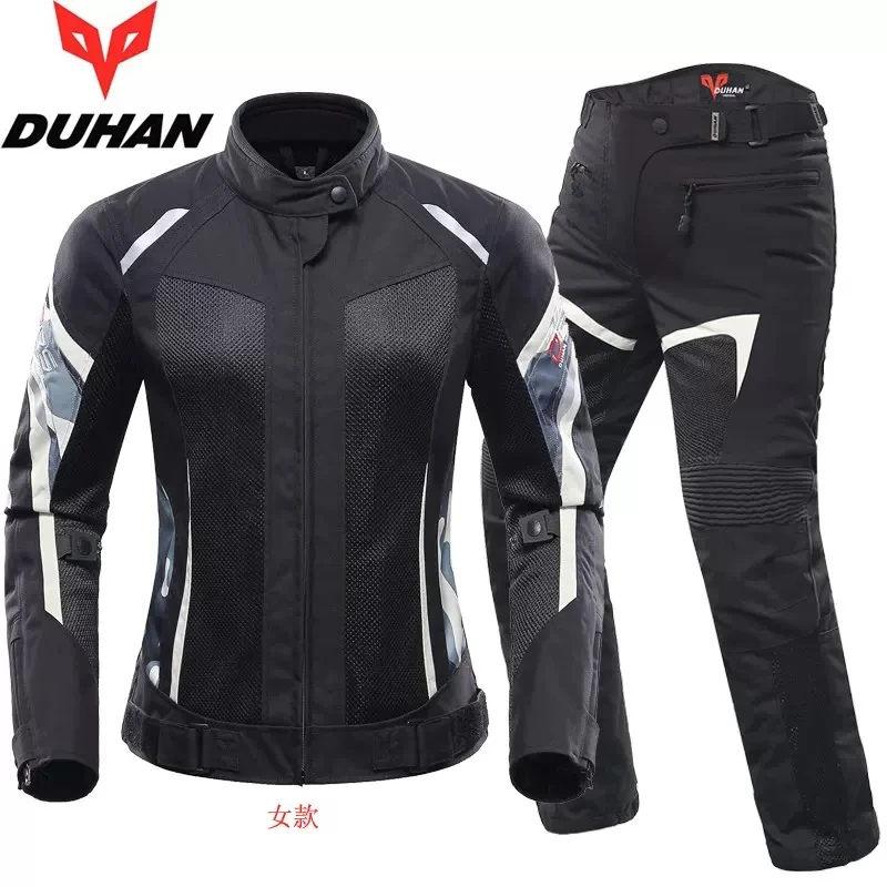 

DUHAN Motorcycle Jacket Women Moto Suit Breathable Pants Cycling Clothing Summer Motorbiker Riding Clothing Body Protector