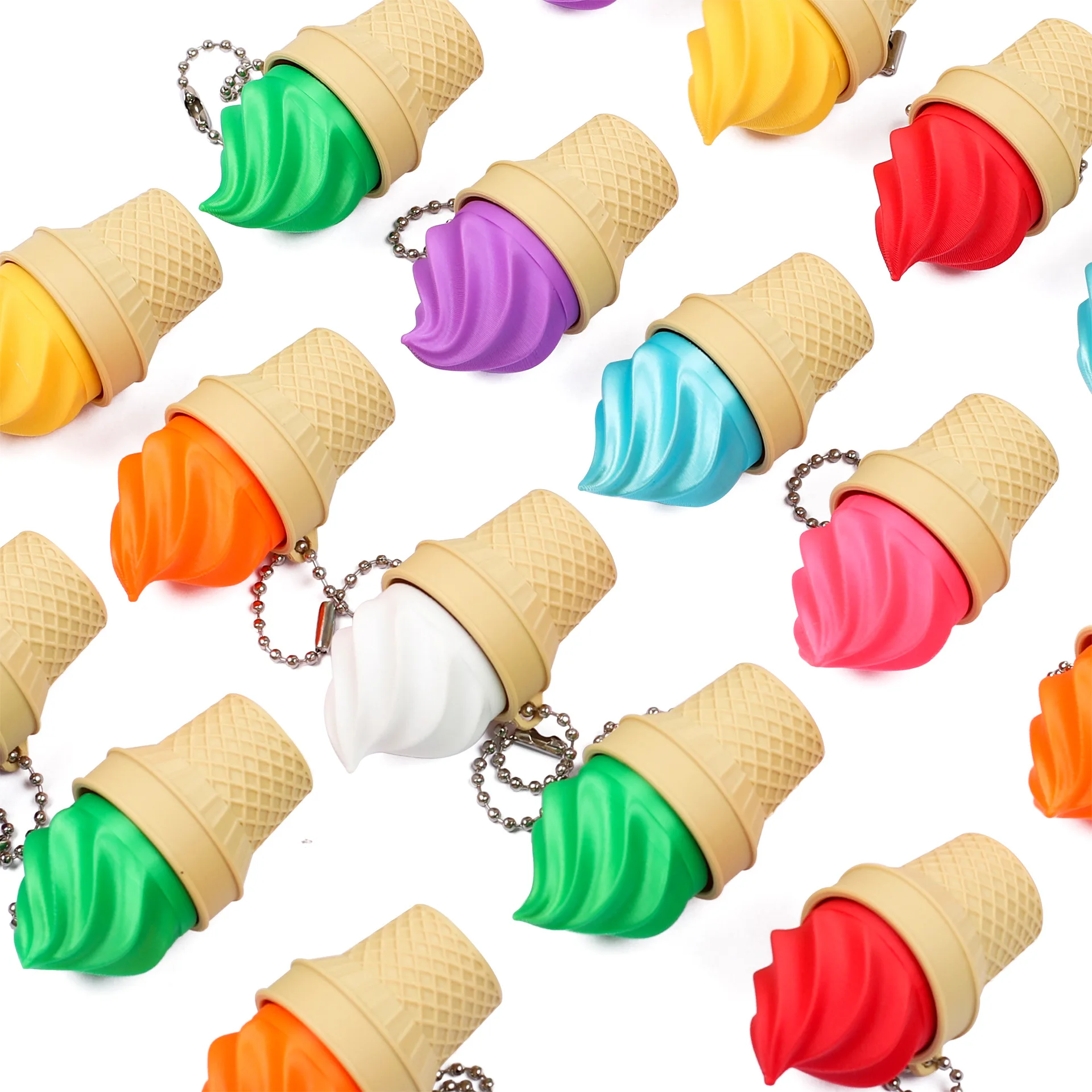 1-10Pcs Printed Ice Cream Cone Stress Relief Mechanical Keyboard Keycap Finger Press Venting Keychain Pendant for Stress Release