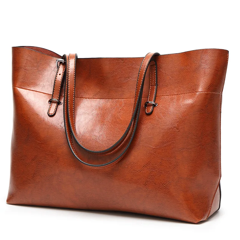 

Vintage Oil Wax Leather Tote Bag Women Large Capacity Shoulder Bag Casual Commuter Daily Work Handbag Top Handle Shopper Bag
