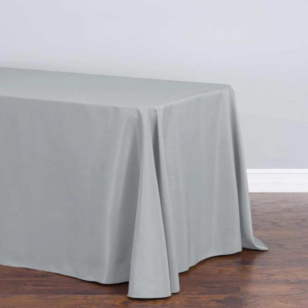 10 Pack Rectangular Tablecloths 90x132 Inch Polyester Rounded Corners Grey Silver for Wedding Party