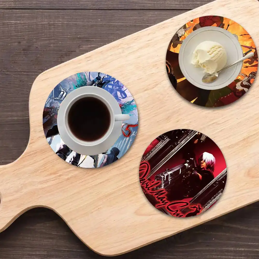 Action Game Devil May Cry Wood Coasters Colorful Round Coaster Non-slip Heat Insulation Coffee Mats Home Accessories Kitchen