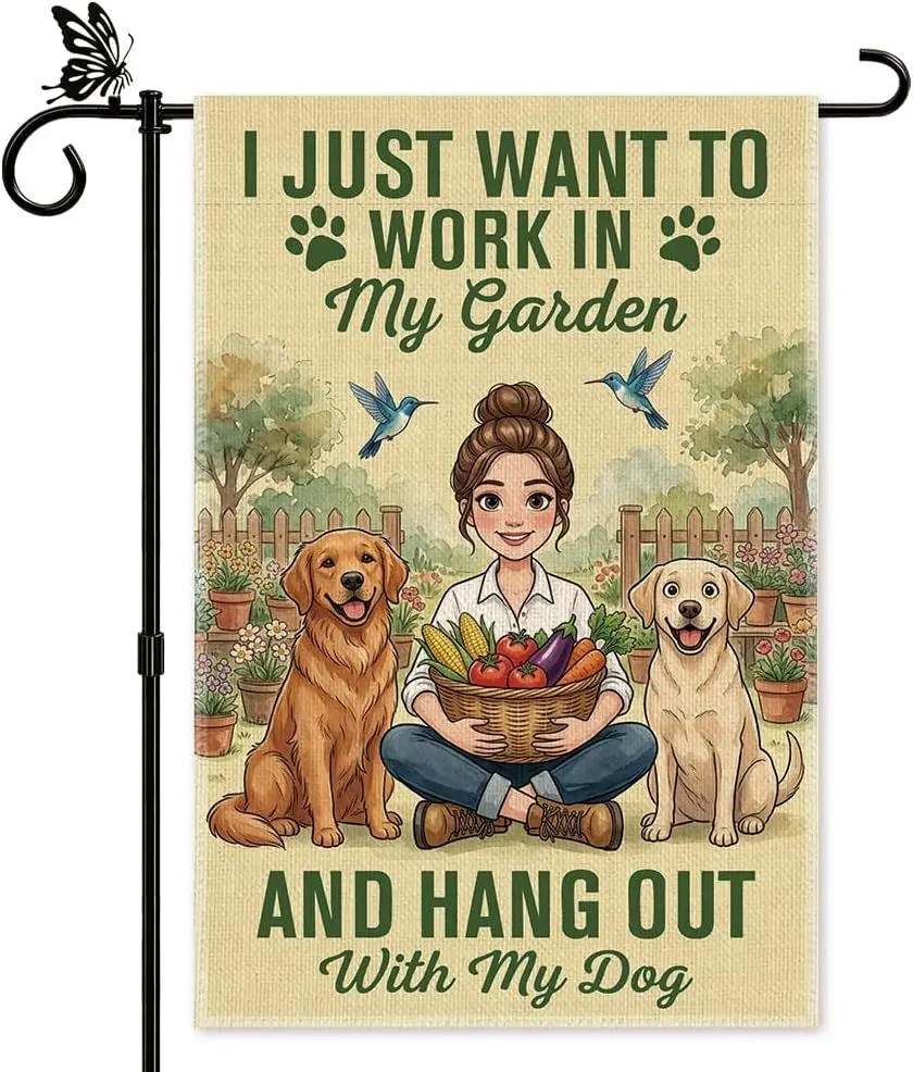 I Just Want to Work in My Garden Garden Flag Gifts for Dog Lover | Funny Rustic Yard Decor, Dogs Gardening Gifts, Double Sid uui
