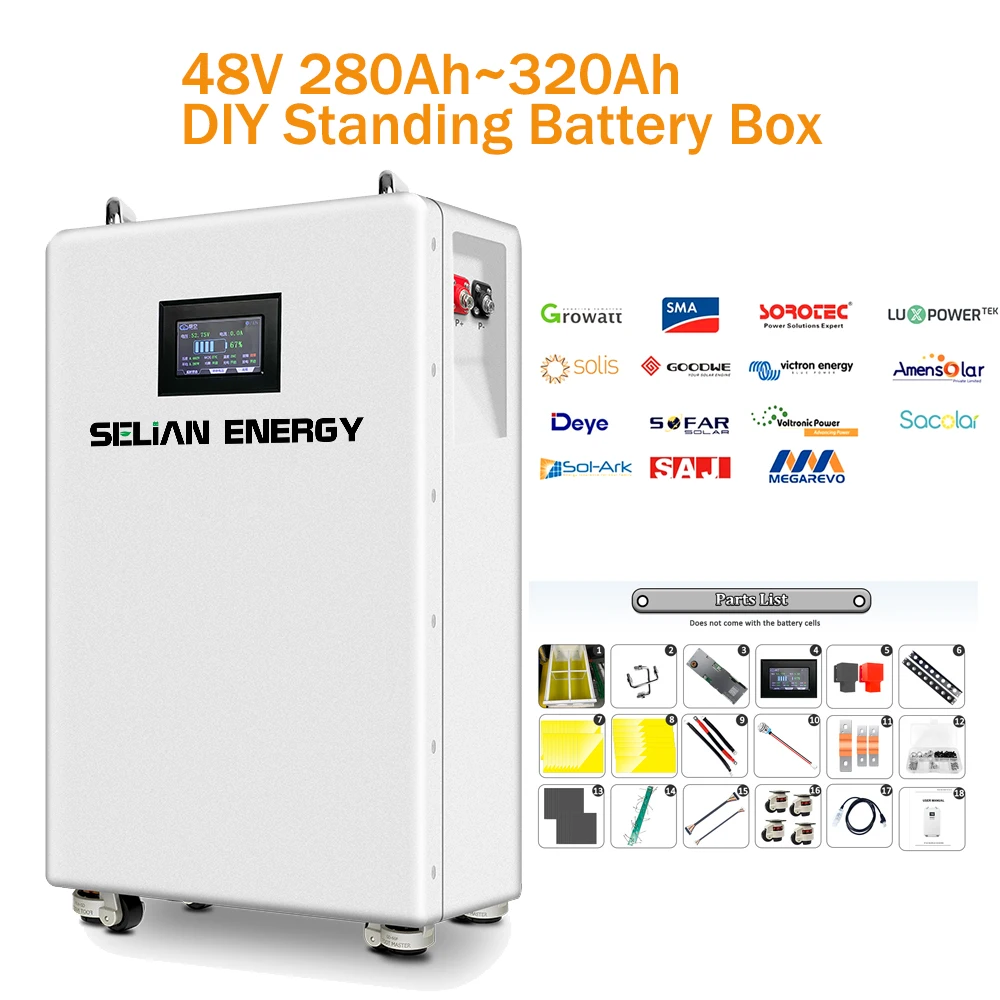 48V 16S DIY Lifepo4 Battery Box with JK 200A Smart BMS Case for 51.2V 280ah~320ah EVE/CATL/CALB Cells to Ukraine