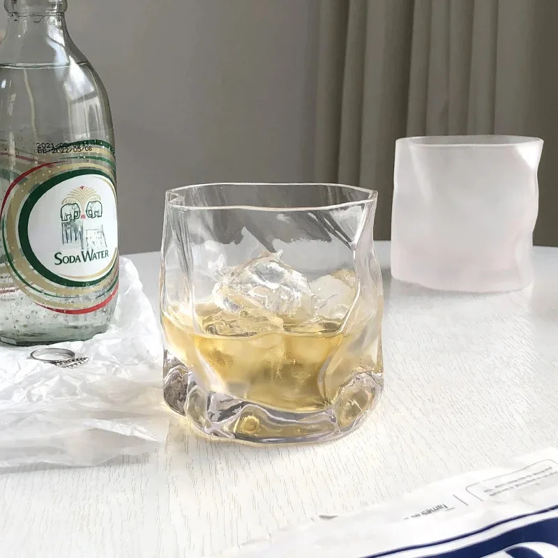 

TOPLIVING 2pcs Set 280ml Transparent Cold Water Cup Irregular Cocktail Glass Simplicity Whiskey Tea Brandy Coffee Mugs Restauran