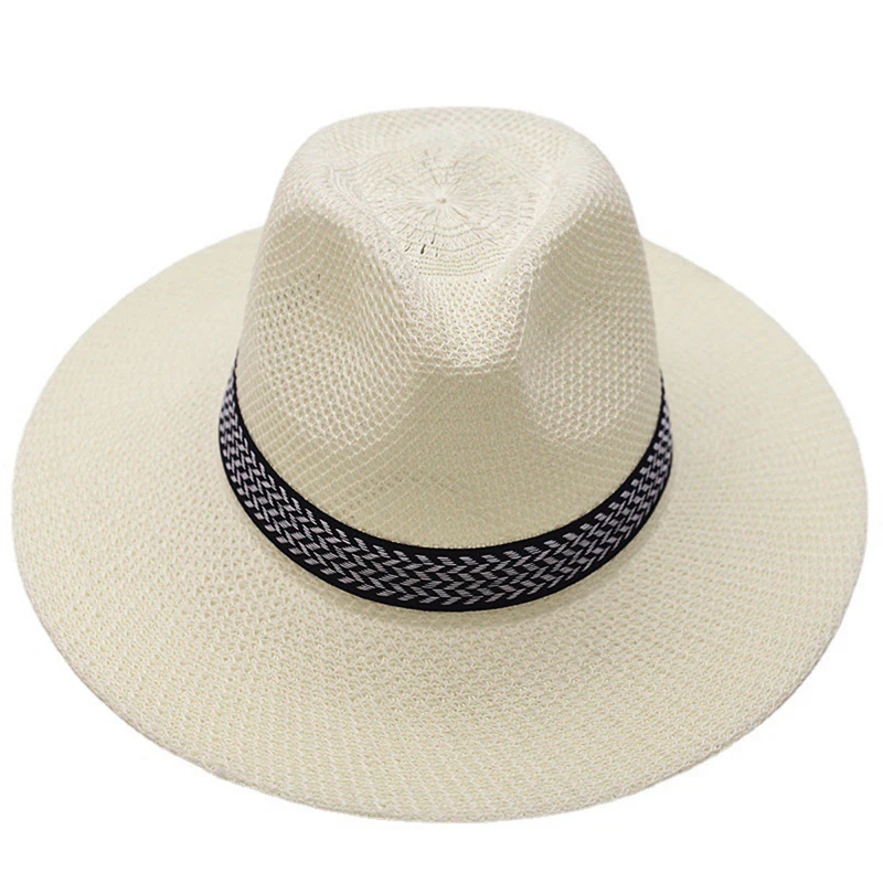 

SXYPAYXS-Middle Aged Elderly Hat Male Summer Straw Sun Hat Panama Wide Brim Western Hat Elderly Sun Hat Father Hat