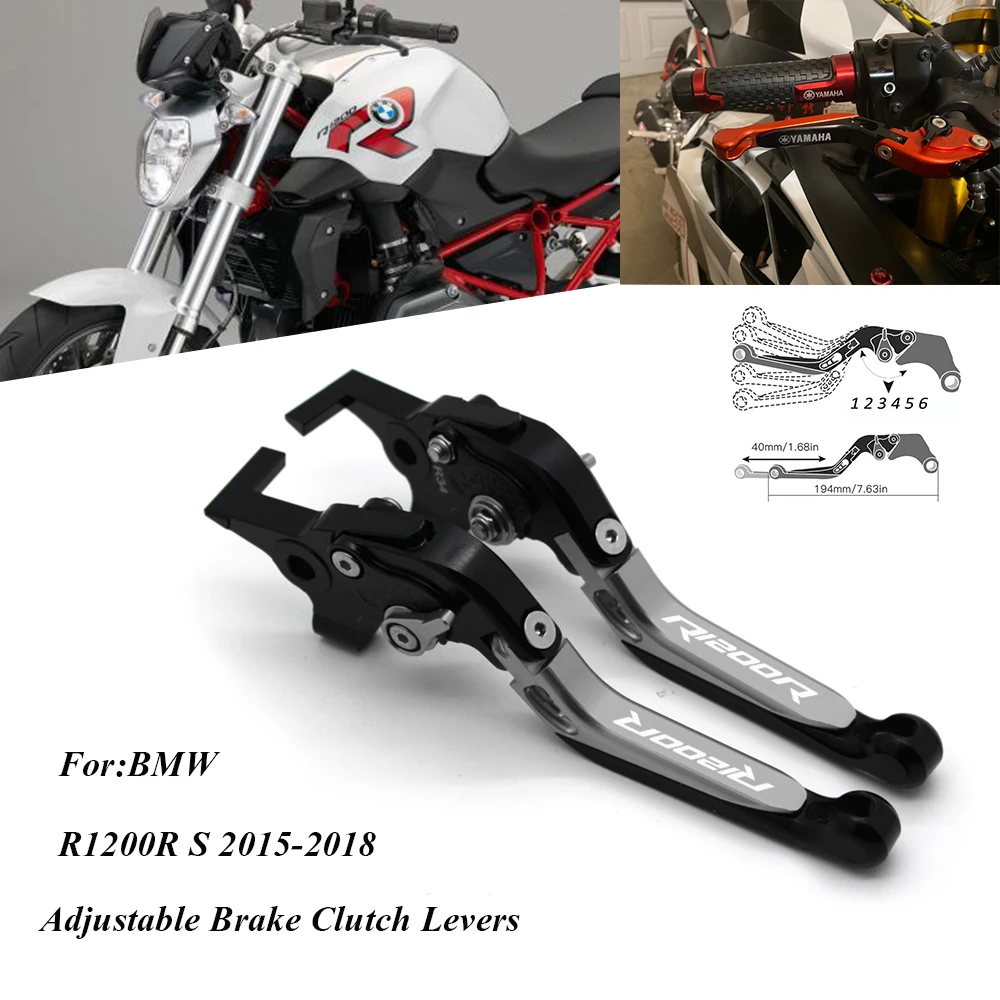 

Motorcycle Accessories CNC Adjustable Folding Extendable Brake Clutch Lever With logo For R1200R R1200 R S 2015-2018