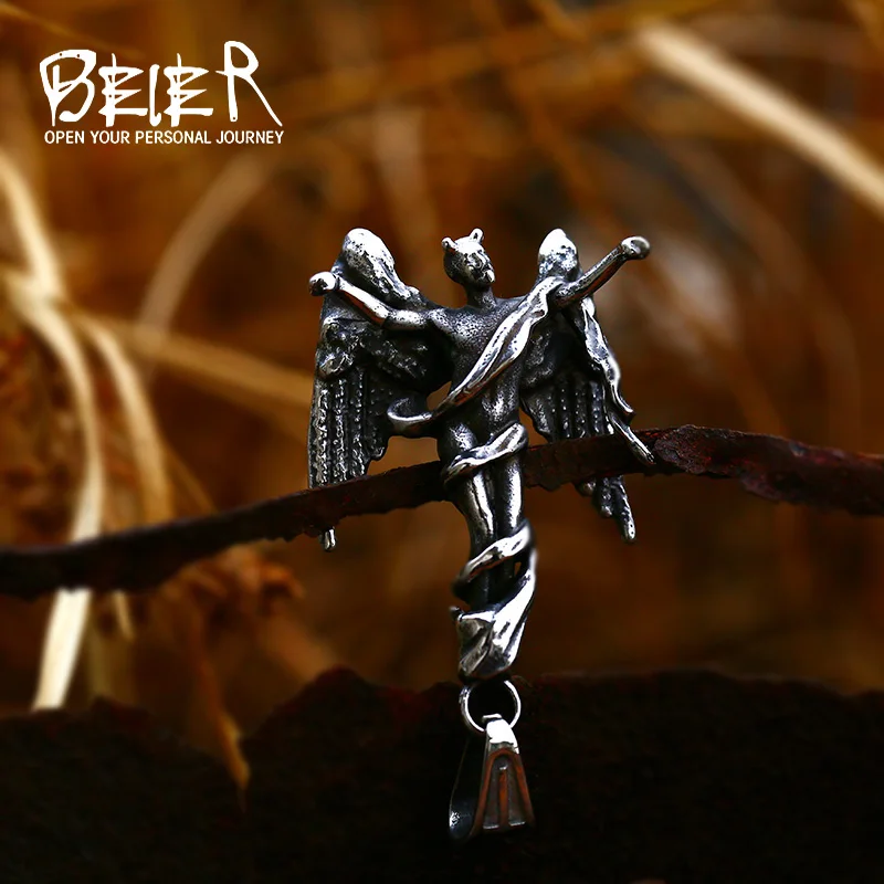 BEIER 2022 New Unique Design Stainless Steel Satan's Fallen Angel Lucifer Necklace Men's Pendant Fashion Jewelry Wholesale