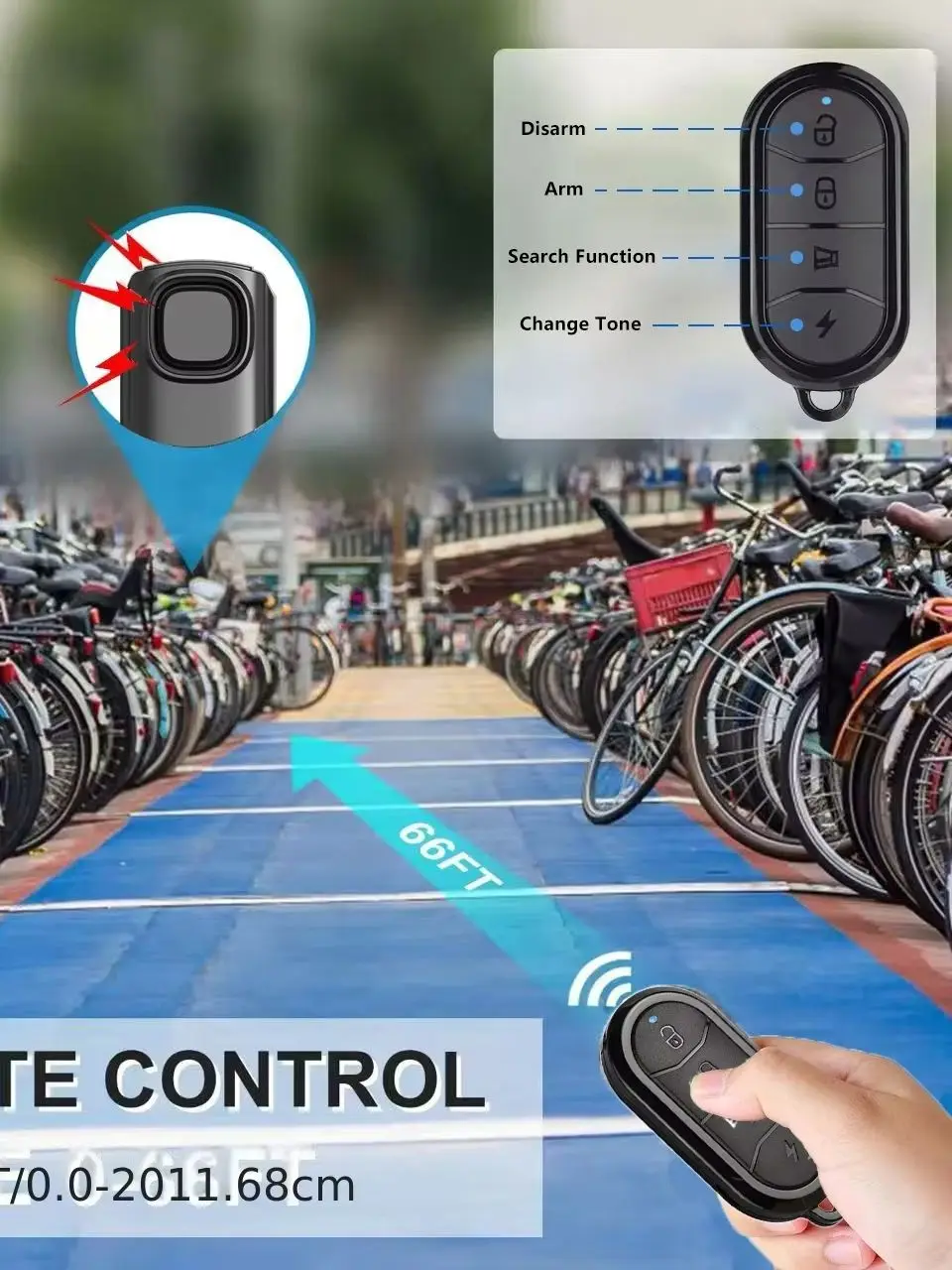 Alarm rowerowy YNF 113dB o wysokiej głośności z czujnikiem wibracji, wyposażony w pilot zdalnego sterowania, ułatwiający włączanie i wyłączanie. — 2