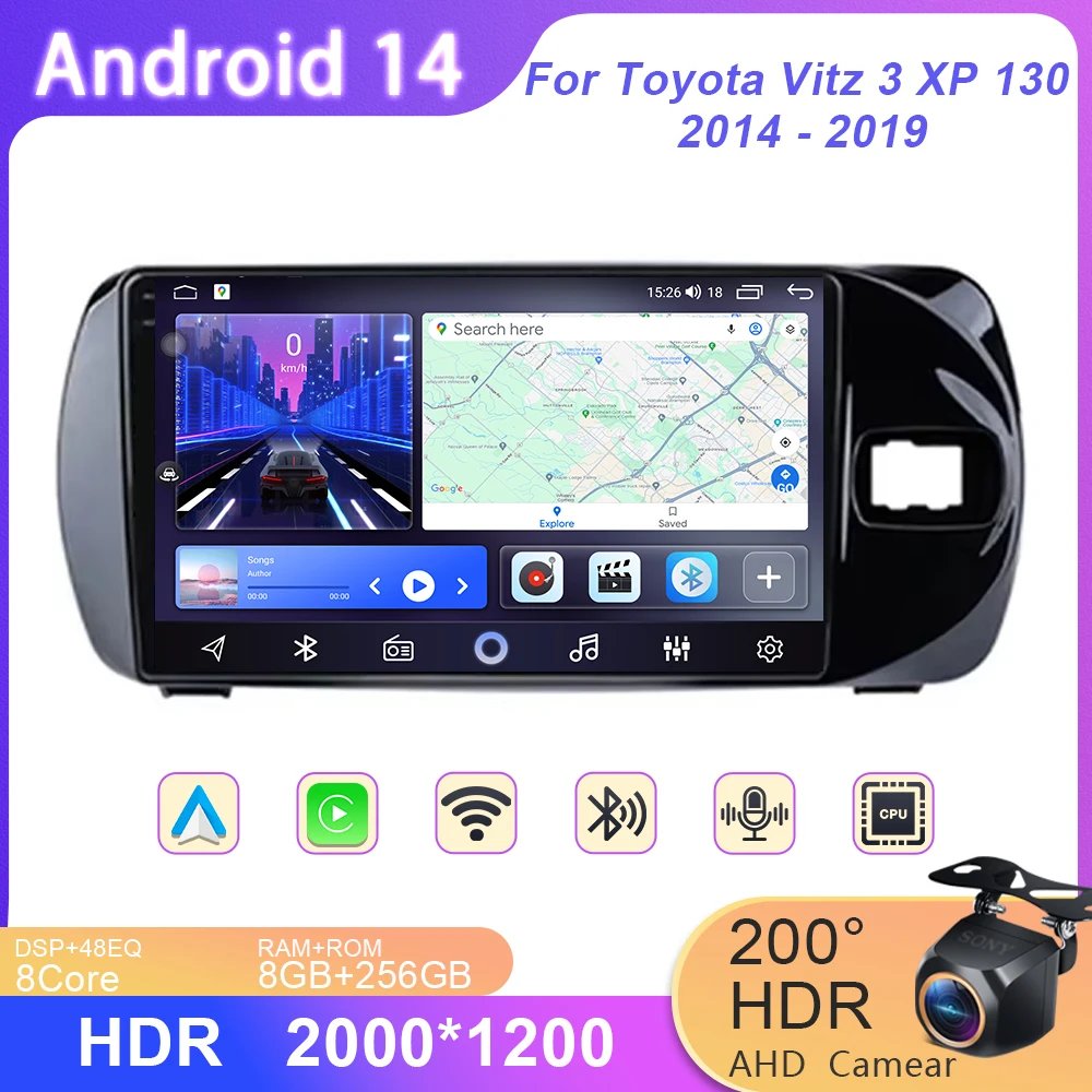 Android 14 For Toyota Vitz 3 XP 130 2014 - 2019  Car Radio Multimedia Video Player Auto radio Navigation AutoRadio WIFI Dash Cam