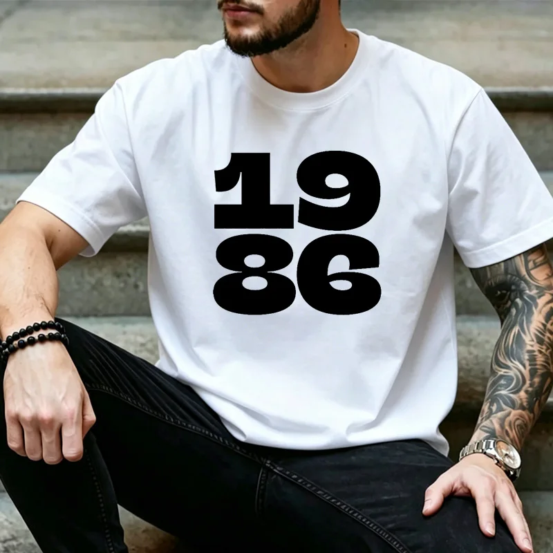 Minimalist Vertical Chunky Bold 1986 Graphic T Shirt Unisex 40th Birthday Casual Short Sleeve Street Tee