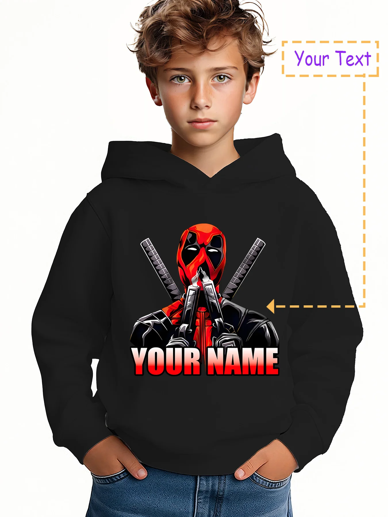 

MINISO Cool Deadpool Hoodie - Deadpool's double guns show off his cool look, dark and trendy style, a must-have for seniors goin
