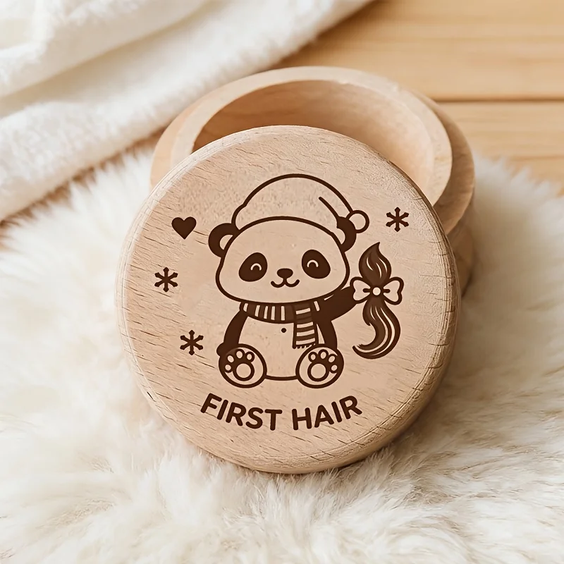 Christmas Panda Pattern 2D Wooden Storage Box Baby's First Tooth And Haircut Keepsake Box Newborn And Pregnant Women Souvenir