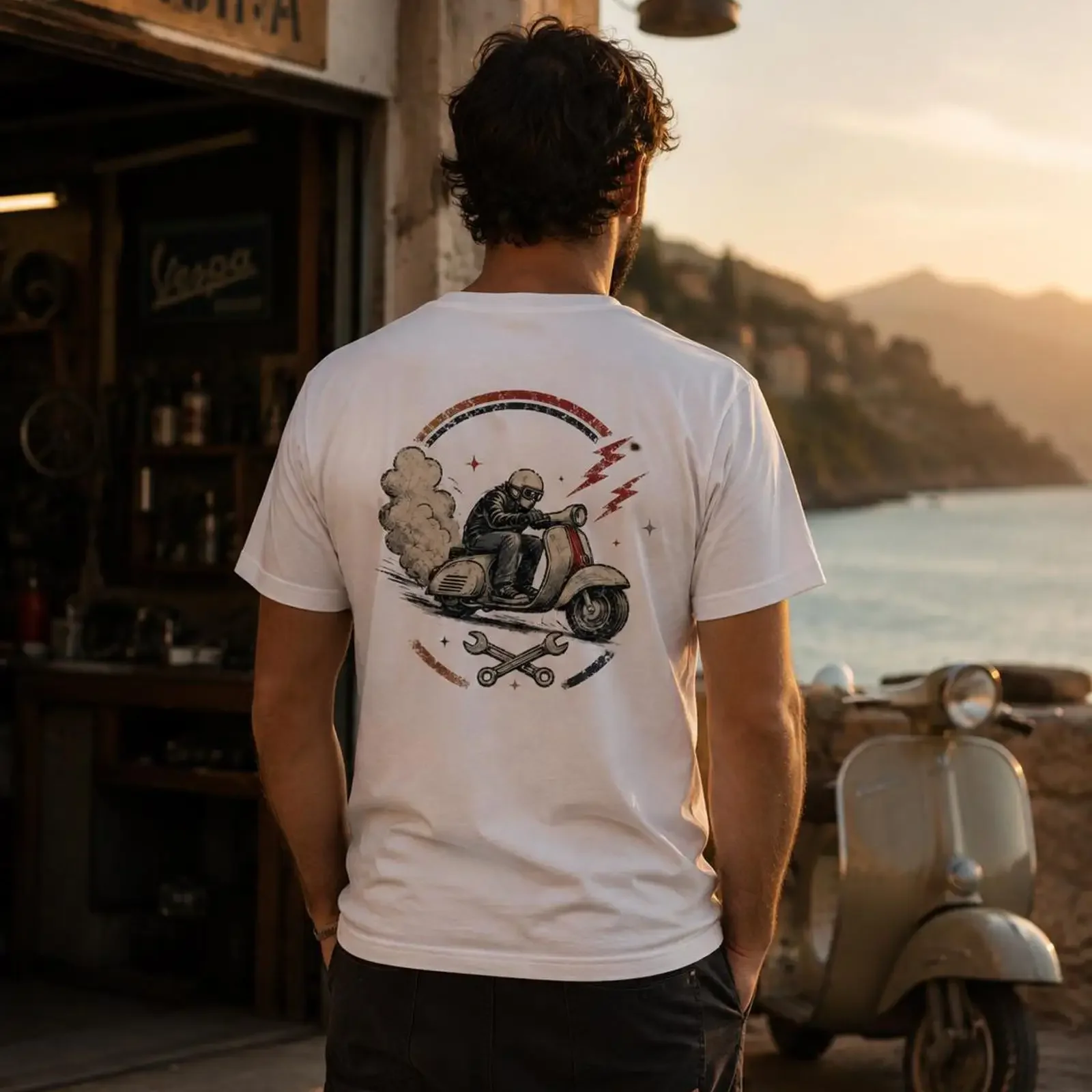 Mecanic Scooter Rider T Shirt Italian Scooterist Classic Air Intake vintage Washed homme streetwear Stretched Stylish Versatile