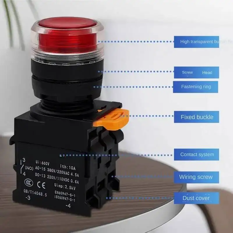 مقبض مفتاح بـزر دفع 22 مللي متر شنت مضيئة 10A 220 فولت 380 فولت الطاقة بدء إيقاف لحظة إعادة تعيين الذاتي قفل