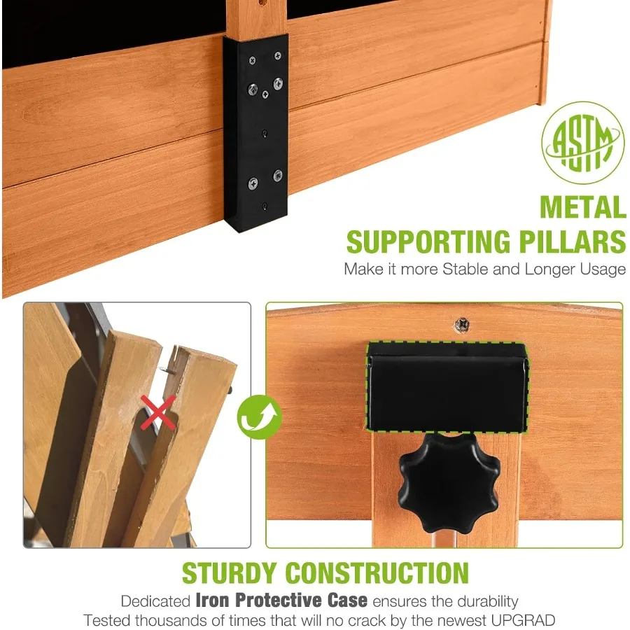 صندوق رمل خشبي خارجي مع مظلة 2 مقاعد قابلة للطي وبطانة حماية رملية للسقف قابلة للسحب مقاس 47 × 47 بوصة