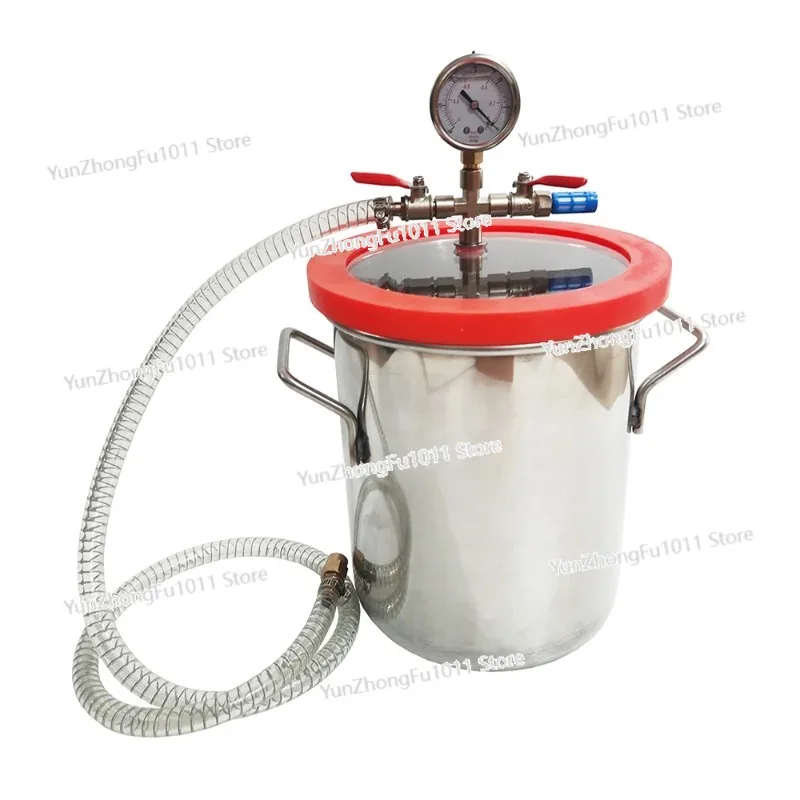 2 Gallon 8L Stainless Steel Vacuum Degassing Chamber Vacuum Defoaming Barrel For Silicone Resin AB Adhesive 20x24CM Acrylic Lid