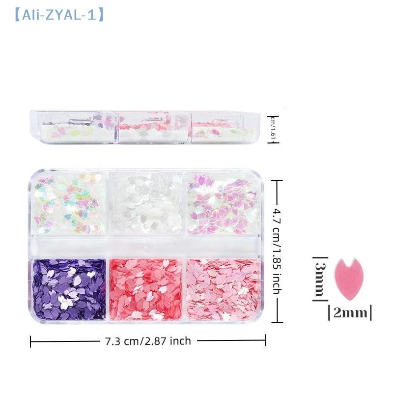 【ZYAL-1】6 rejillas de pétalos de flores brillantes, lentejuelas para uñas, flores de cerezo, pegatinas con purpurina, decoración holográfica de primavera, decoración de escamas