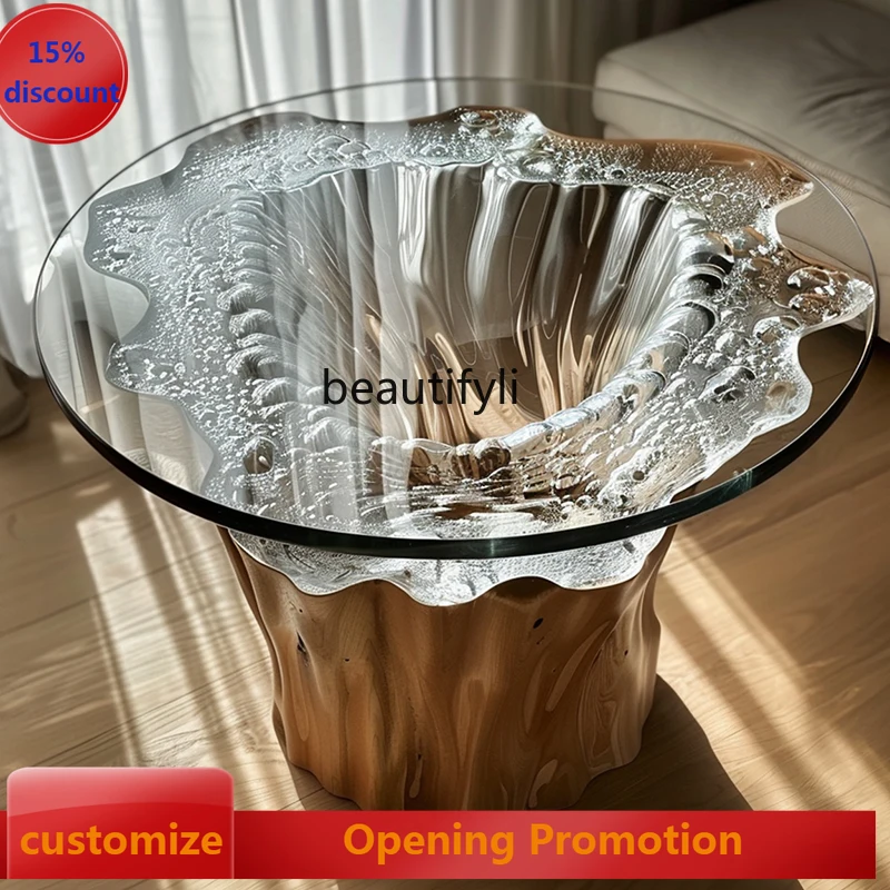 

Side living room sofa side side tea table simple tempered glass small round table coffee table G1218