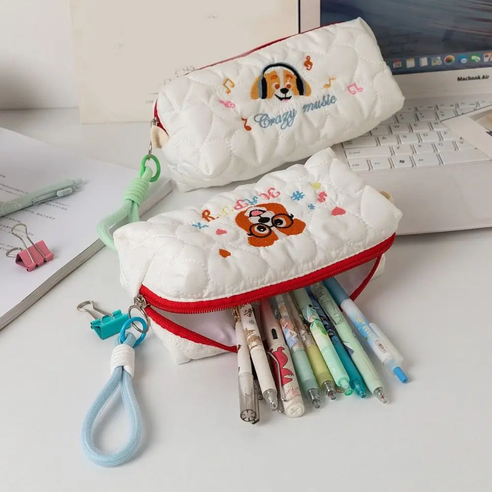 Embroidered Dog Dog Pen Bag Large Capacity With Pendant Rope Puppy Cosmetic Bag Ins Style Student Stationery Bag Children