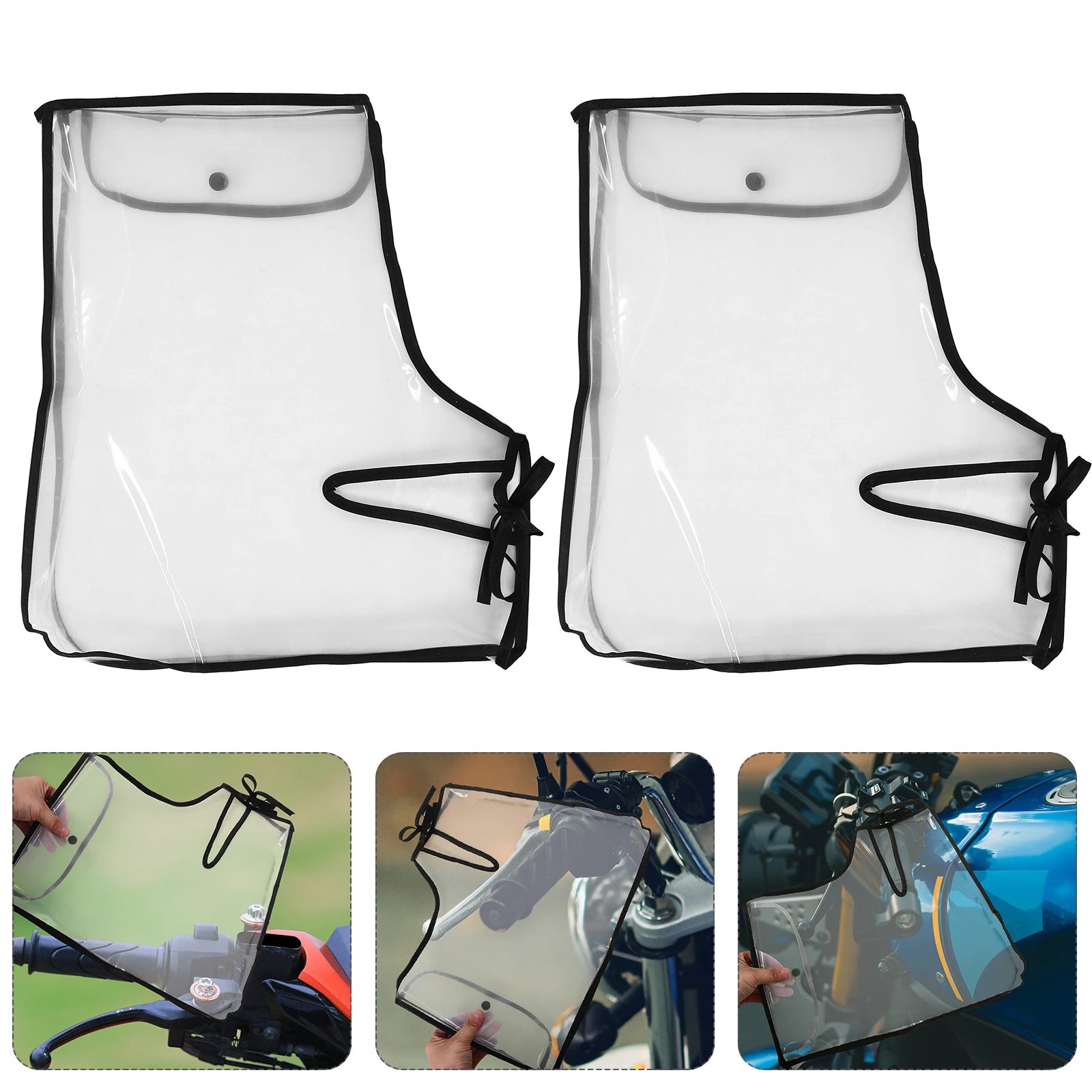 

1 Pair Motorcycle Handlebar Cover Windproof Waterproof Rainproof Oversized Easy Installation Transparent Small Mouth For Scooter