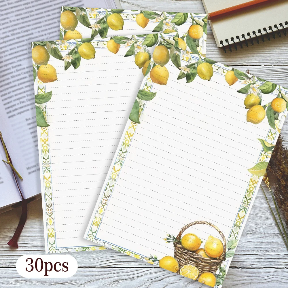 30 Sheets, B5 Summer Lemon Fresh Theme Writing Paper, Lined, Unglued, Very Suitable For Notebooks, Memos, And Stickers