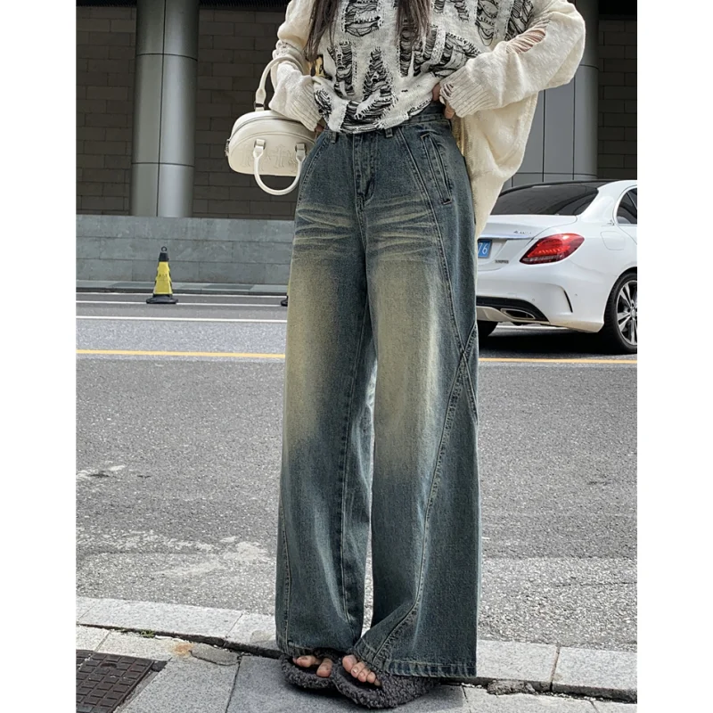 

Y2K Blue Jeans for Women Vintage Fashion Solid High Waisted Streetwear Wide Leg Jean Female Trouser Oversized Baggy Denim Pants