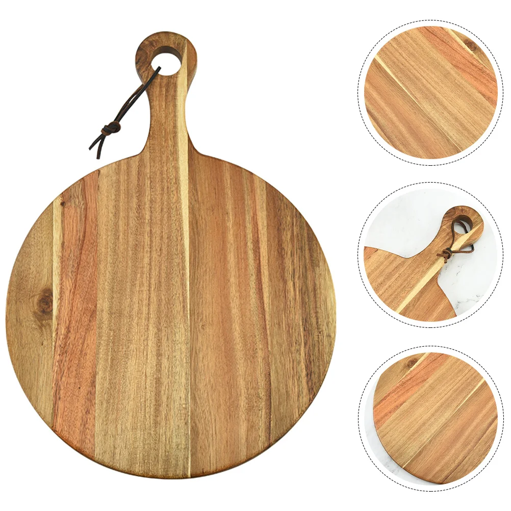 

Wooden Solid Pizza Board with Handle Round Serving Tray for Bread Coffee and Snacks Charcuterie Cutting Board Pizza Tray Wood