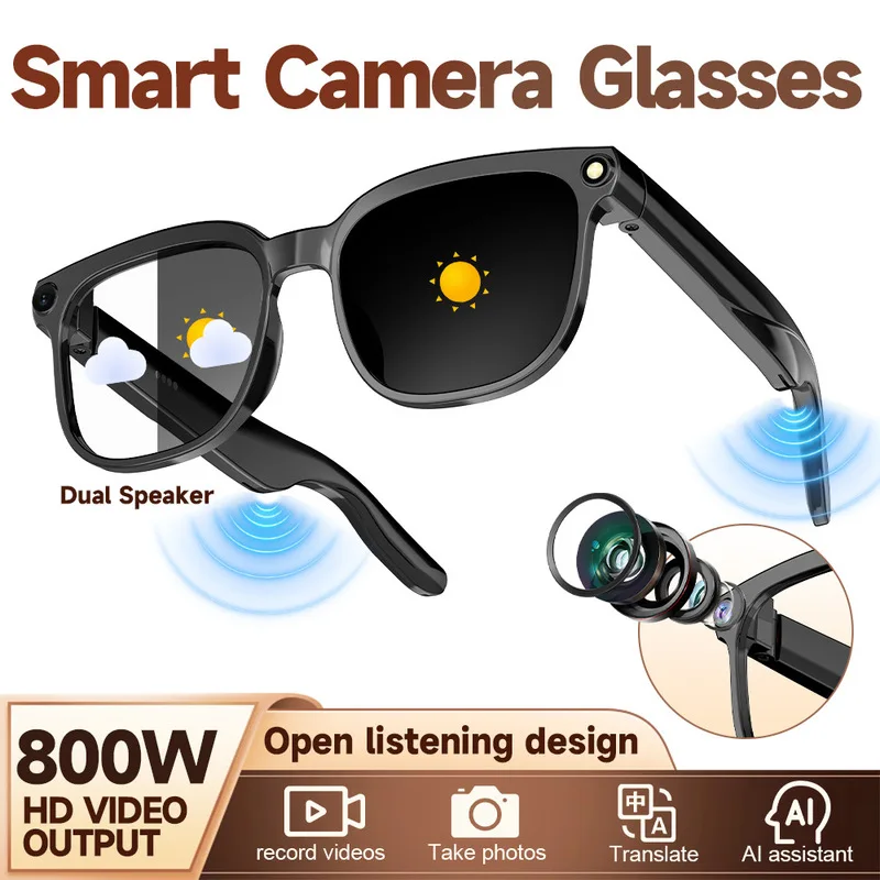 Smart Glasses with 8MP Camera, Photo & Video Recording, AI Translation, Bluetooth Music, ENC Call