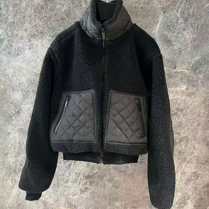 

2025 New Outerwear Jackets Yoga Blazer Lamb Plush Warm Coat Stand-up Collar Shirt-jacket Long Sleeve Sweater Cropped Sweatshirts