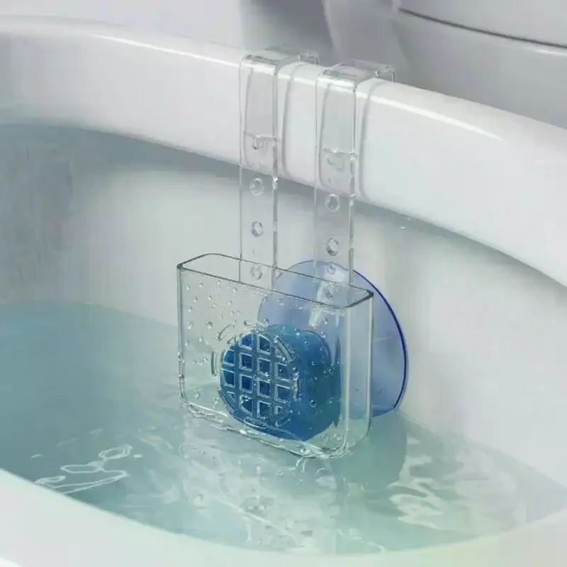 Toilet Water Tank Clear Acrylic Hanging Cleaning Tablets Holder With Hooks Drain Holes Design