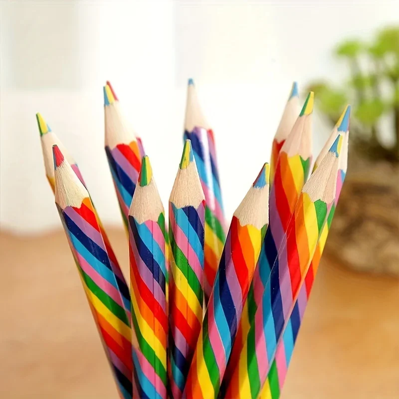 10pcs Creative Cute 4 Color Concentric Rainbow Pencils For Student 's Painting Graffiti Drawing Gift Art School Supplies