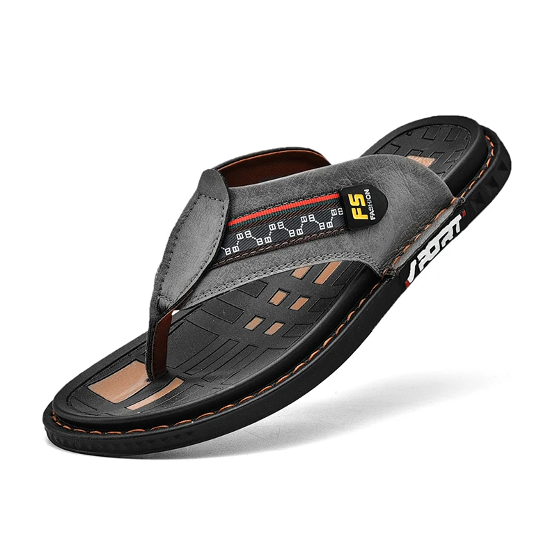 Fashion PU Leather Flip Flops Men Slippers 2022 New Summer Shoes Luxury Brand Designer image 2