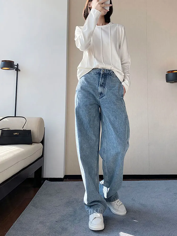 

Джинсы женские с высокой талией, широкие штанины, удлиненные, для высоких женщин, брюки-бананы, модные, из хлопка, стрейч, свободный крой