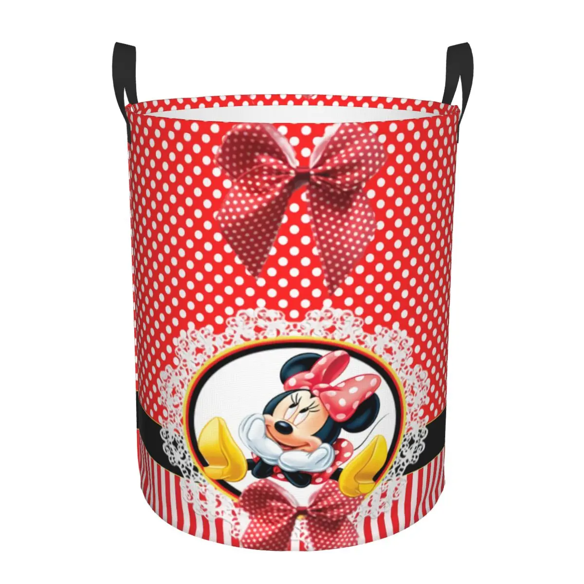 Custom Minnie Mouse Anime Polkadot Laundry Basket Collapsible Baby Hamper for Nursery Toys Organizer Storage Bins