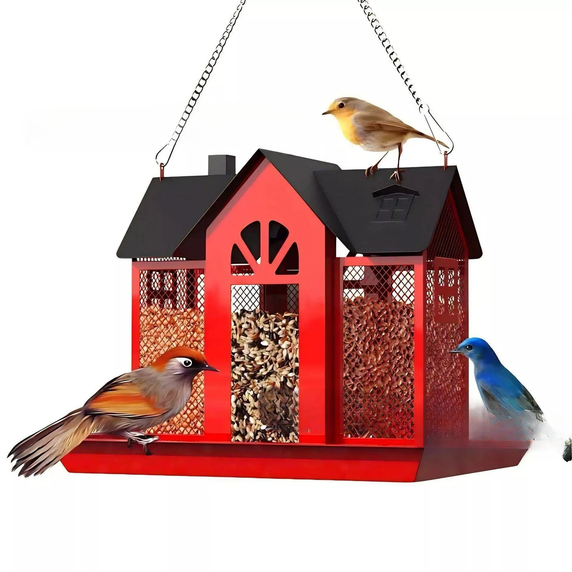 Hanging Metal Bird Feeder Iron Squirrel Hummingbird Feeder Garden Yard Decor Ornament